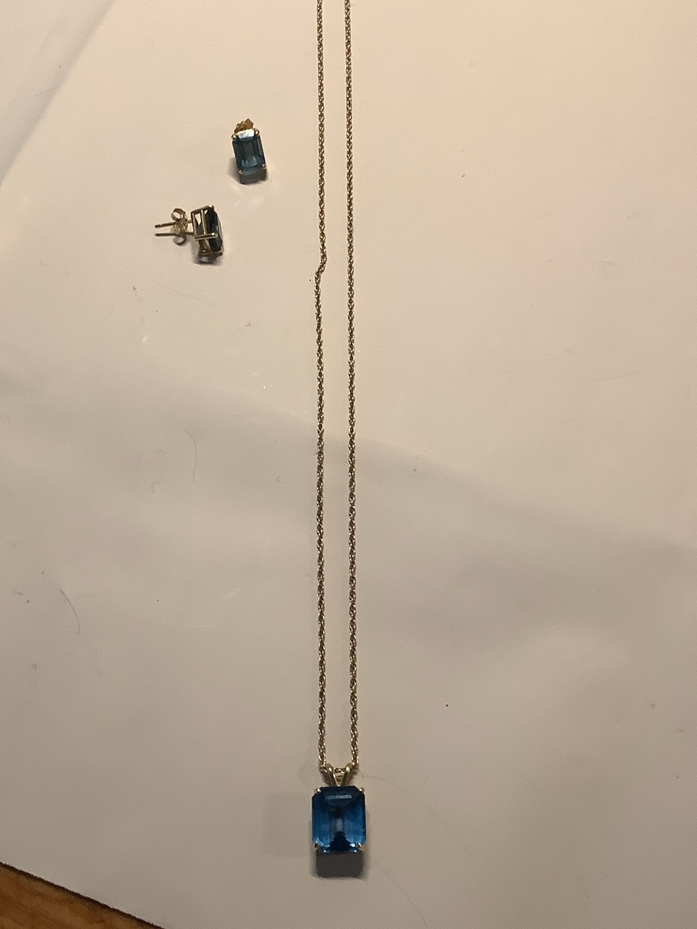 London Blue Topaz Pendant Necklace and Stud Earrings - 14k Gold